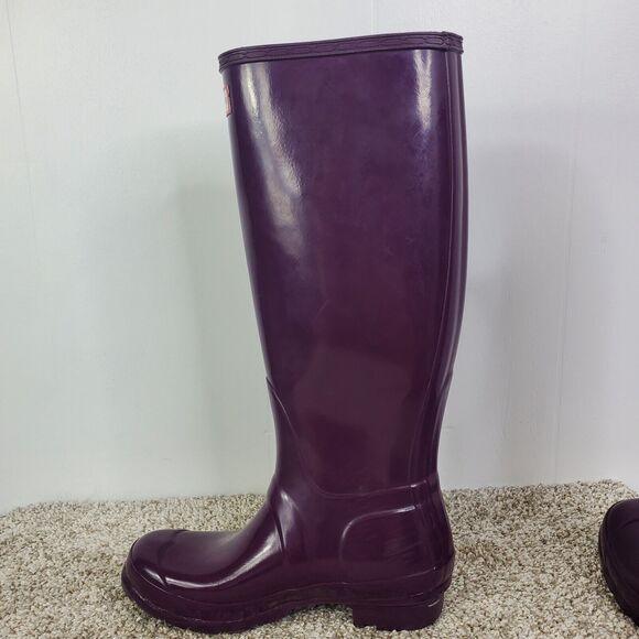 Hunter Tall Boots Womens 5 Purple Gloss Rain Rubber Buckle Accent Waterproof - Picture 4 of 10